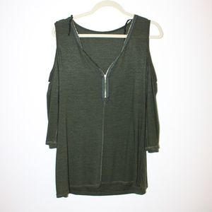 Cold Shoulder with Gold Zipper Blouse